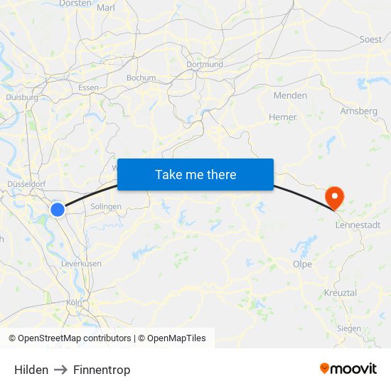 Hilden to Finnentrop map