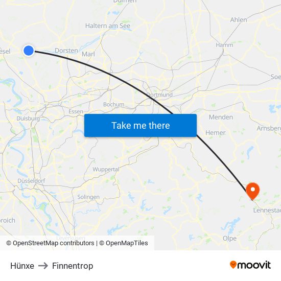 Hünxe to Finnentrop map