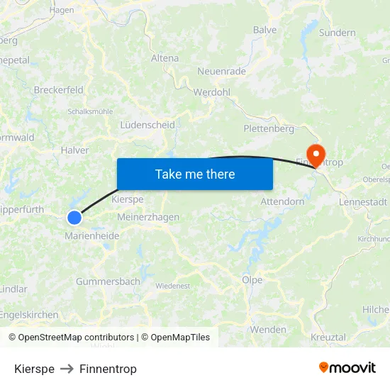 Kierspe to Finnentrop map