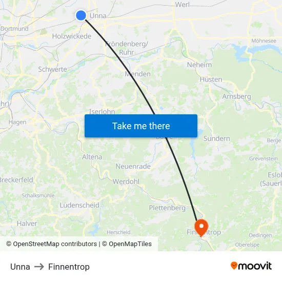 Unna to Finnentrop map
