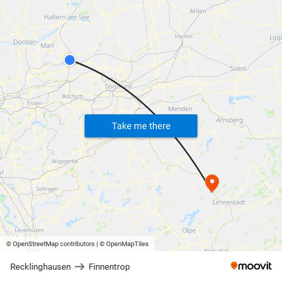 Recklinghausen to Finnentrop map