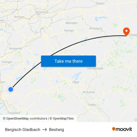 Bergisch Gladbach to Bestwig map