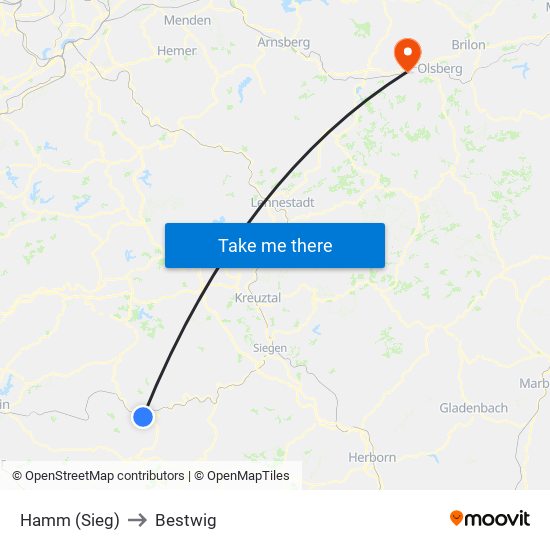 Hamm (Sieg) to Bestwig map