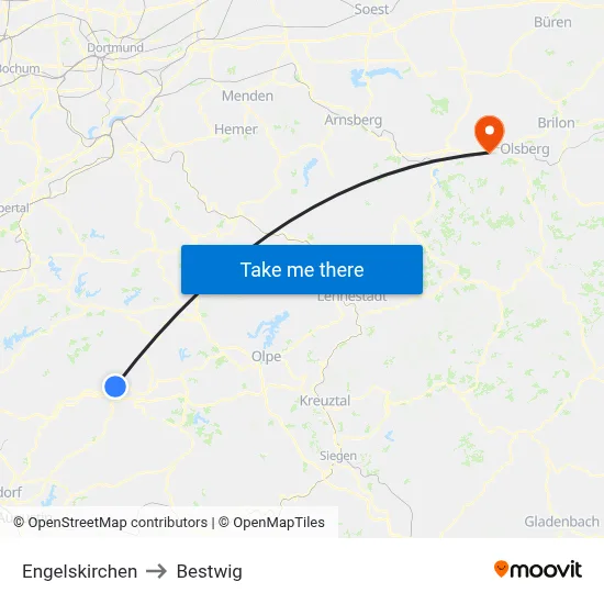 Engelskirchen to Bestwig map
