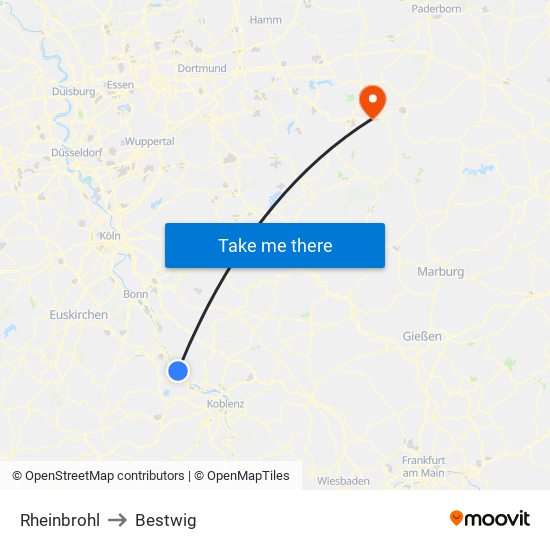 Rheinbrohl to Bestwig map