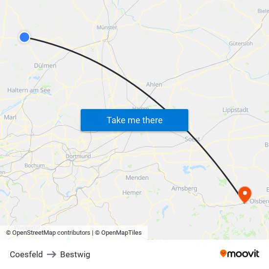 Coesfeld to Bestwig map