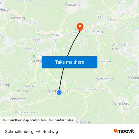 Schmallenberg to Bestwig map