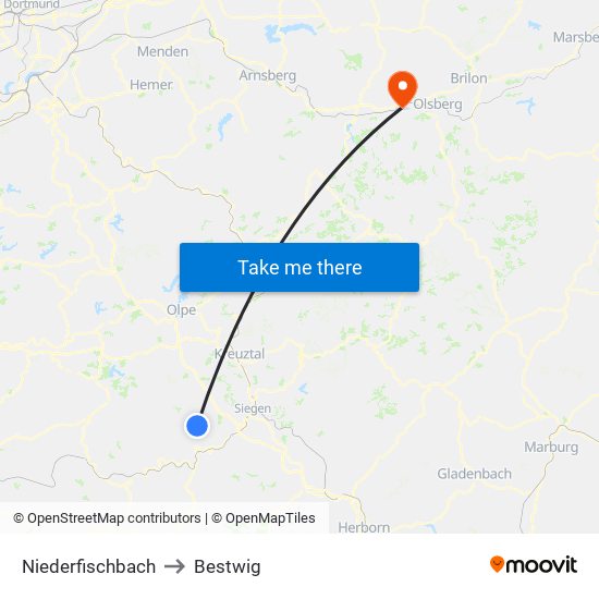 Niederfischbach to Bestwig map