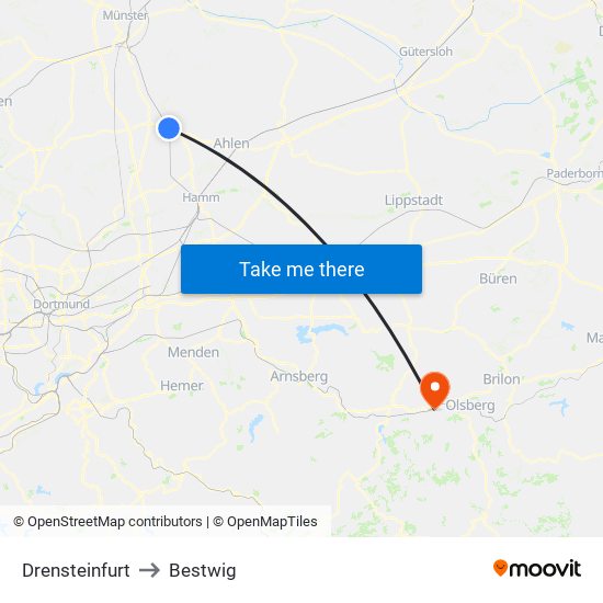 Drensteinfurt to Bestwig map