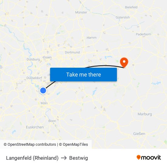 Langenfeld (Rheinland) to Bestwig map