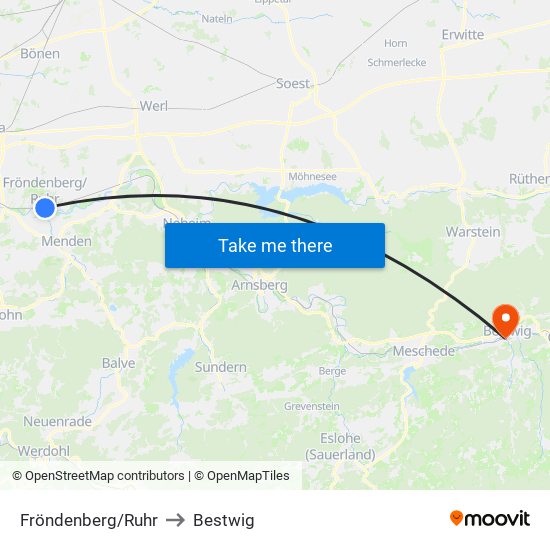 Fröndenberg/Ruhr to Bestwig map