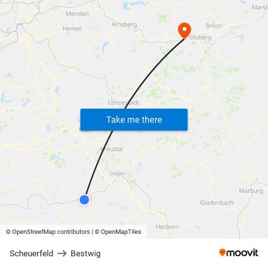 Scheuerfeld to Bestwig map