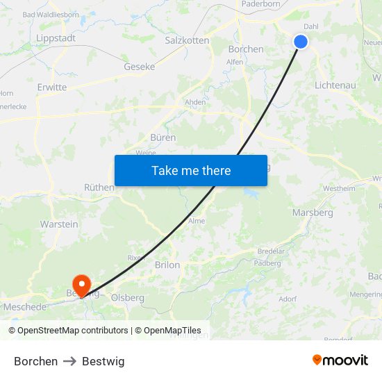 Borchen to Bestwig map