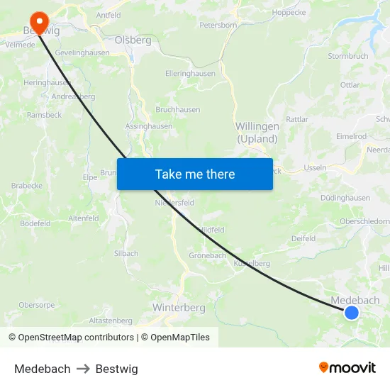 Medebach to Bestwig map