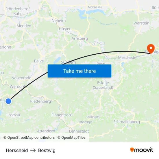 Herscheid to Bestwig map