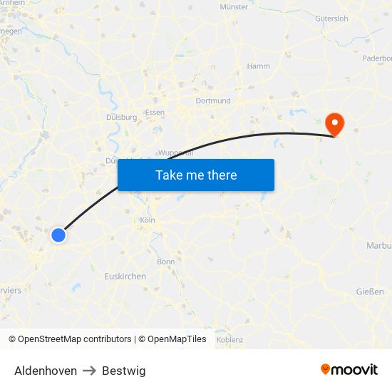 Aldenhoven to Bestwig map