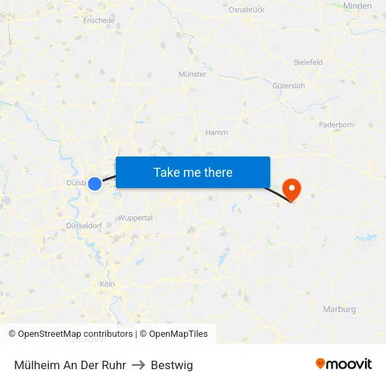 Mülheim An Der Ruhr to Bestwig map