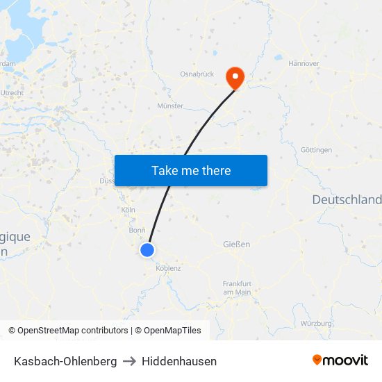 Kasbach-Ohlenberg to Hiddenhausen map