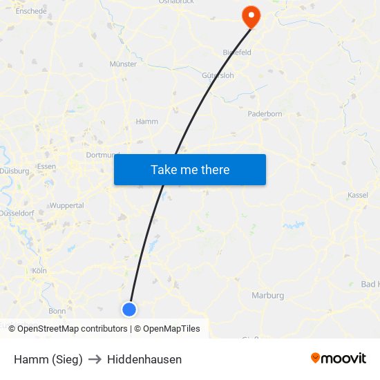 Hamm (Sieg) to Hiddenhausen map