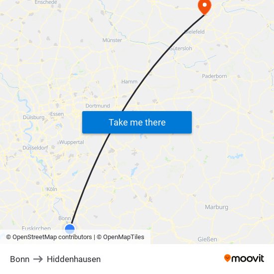 Bonn to Hiddenhausen map