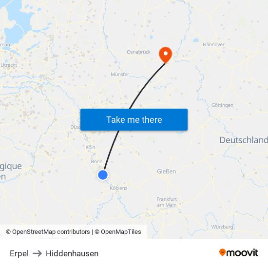Erpel to Hiddenhausen map