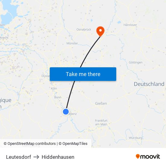 Leutesdorf to Hiddenhausen map