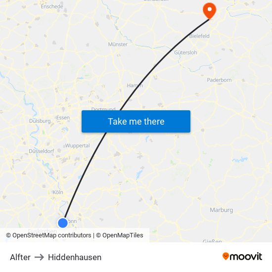 Alfter to Hiddenhausen map