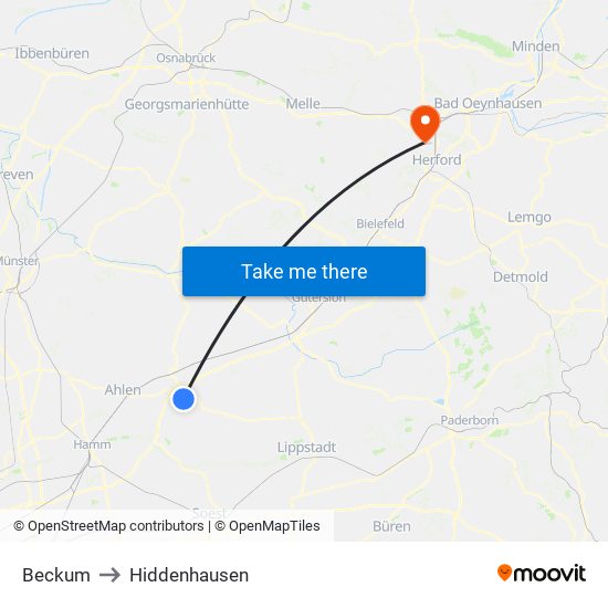 Beckum to Hiddenhausen map