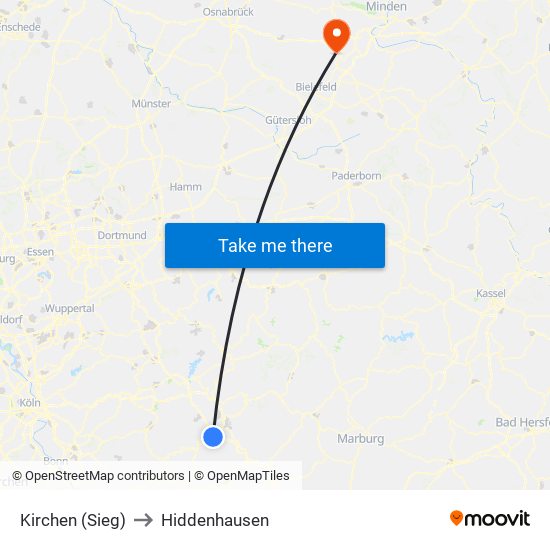 Kirchen (Sieg) to Hiddenhausen map