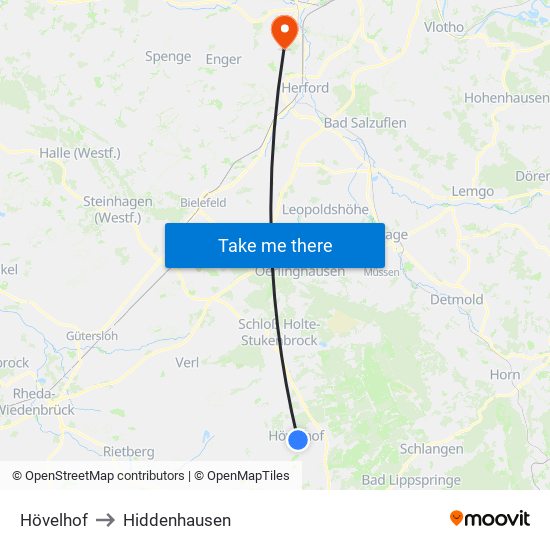 Hövelhof to Hiddenhausen map
