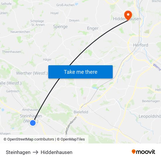 Steinhagen to Hiddenhausen map