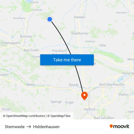 Stemwede to Hiddenhausen map