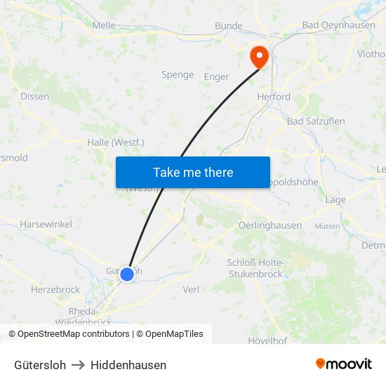 Gütersloh to Hiddenhausen map