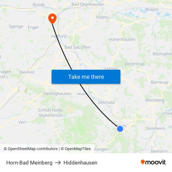 Horn-Bad Meinberg to Hiddenhausen map