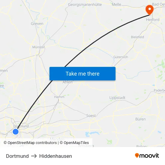 Dortmund to Hiddenhausen map