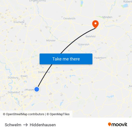 Schwelm to Hiddenhausen map