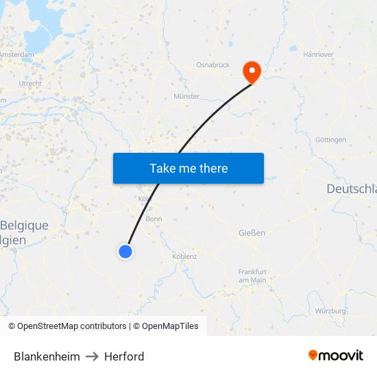 Blankenheim to Herford map