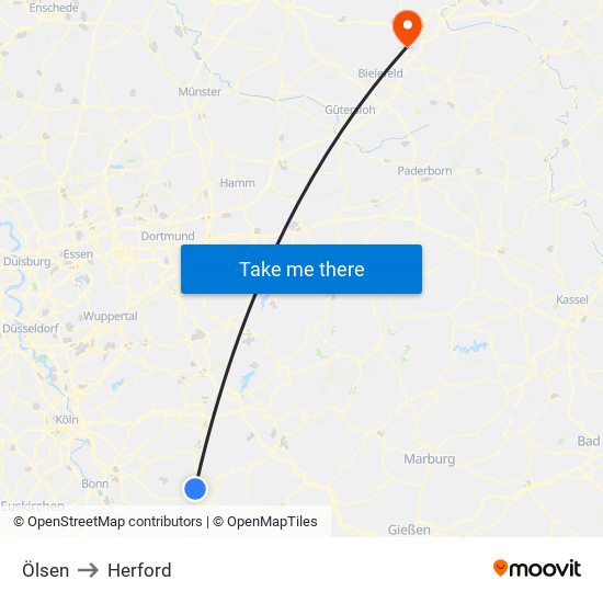 Ölsen to Herford map