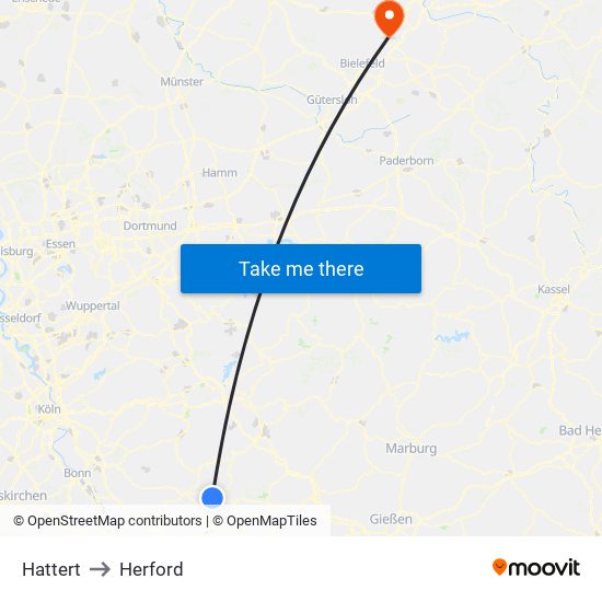 Hattert to Herford map