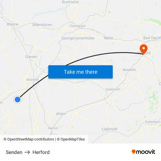 Senden to Herford map