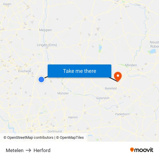 Metelen to Herford map