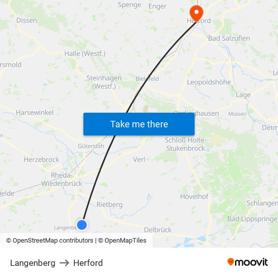 Langenberg to Herford map