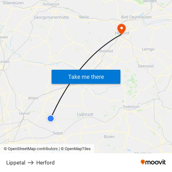 Lippetal to Herford map