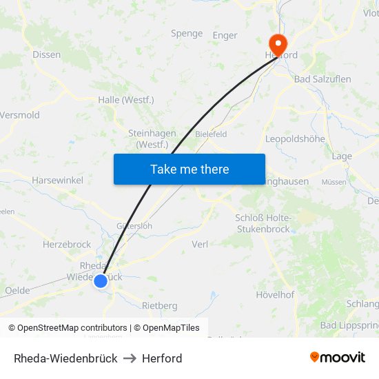 Rheda-Wiedenbrück to Herford map