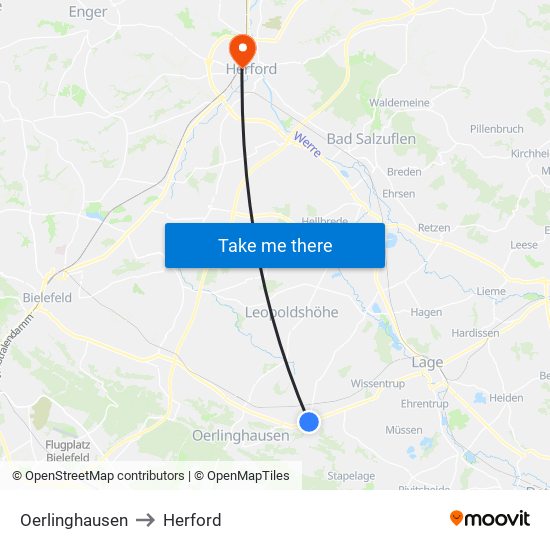 Oerlinghausen to Herford map