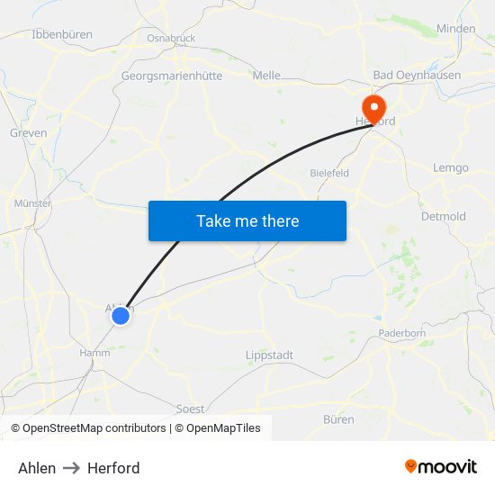 Ahlen to Herford map