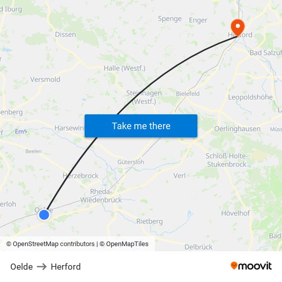 Oelde to Herford map