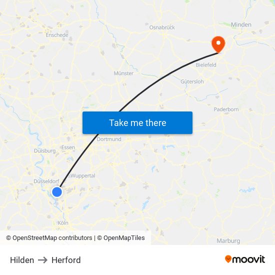 Hilden to Herford map