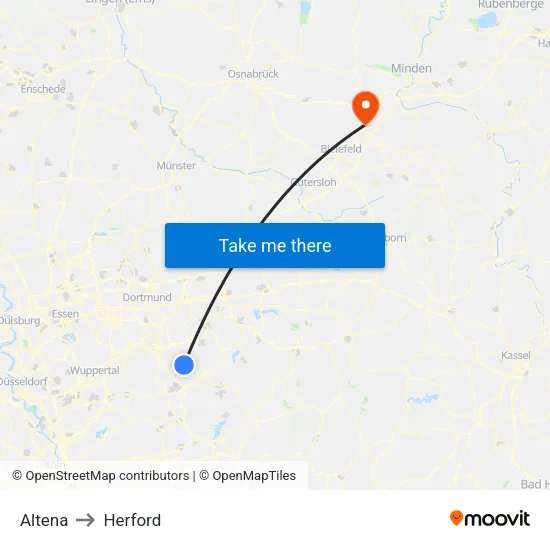 Altena to Herford map