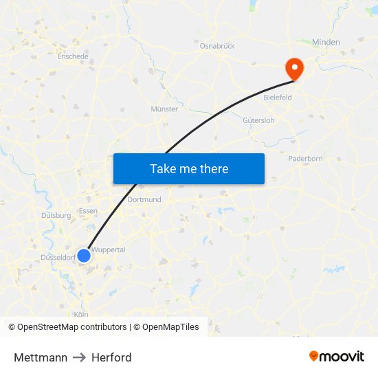 Mettmann to Herford map